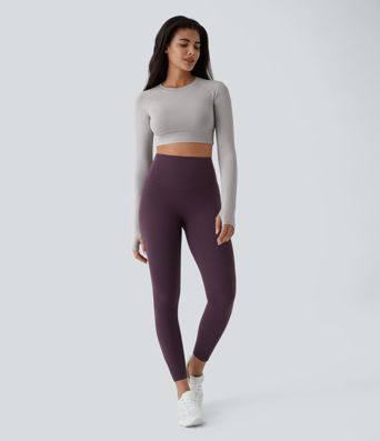 Solid Thumb Hole Cropped Yoga Sports Top