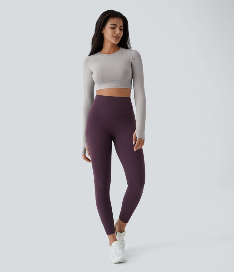 Solid Thumb Hole Cropped Yoga Sports Top