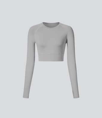 Solid Thumb Hole Cropped Yoga Sports Top