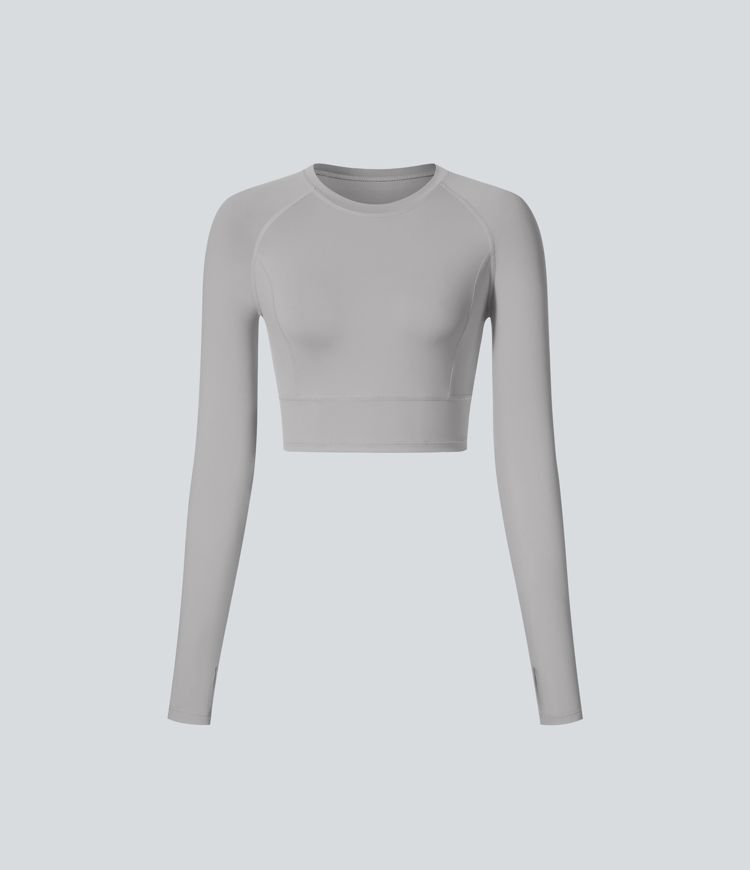 Solid Thumb Hole Cropped Yoga Sports Top