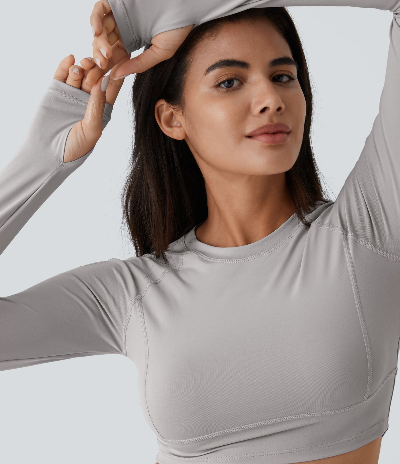 Solid Thumb Hole Cropped Yoga Sports Top