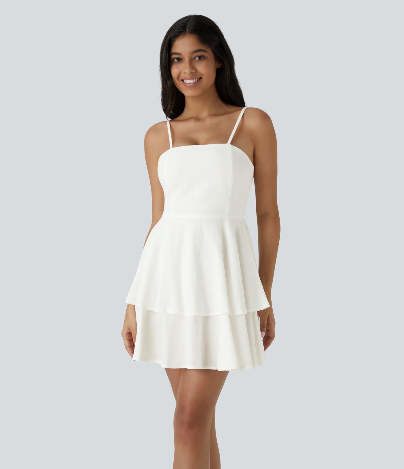 Tie Back Tiered Ruffle Flowy Slip Mini Casual Linen-Feel Dress