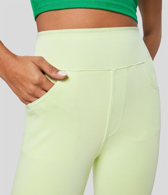 Halara Flex™ カジュアルな7/8レギンス、高いウエストと複数のポケット、カラフルで伸縮性のあるニットデニム