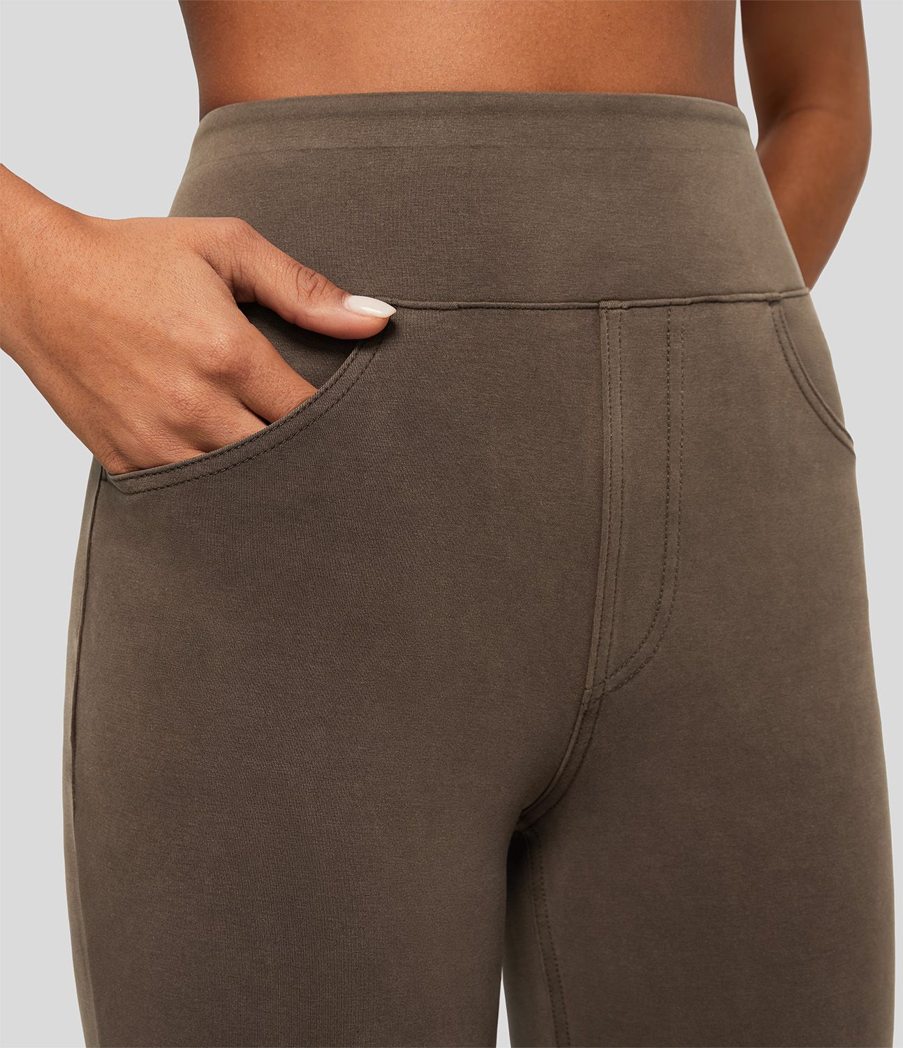 Halara Flex™ casual 7/8 leggings with a high waistband and multiple pockets, colorful, stretchy knit denim