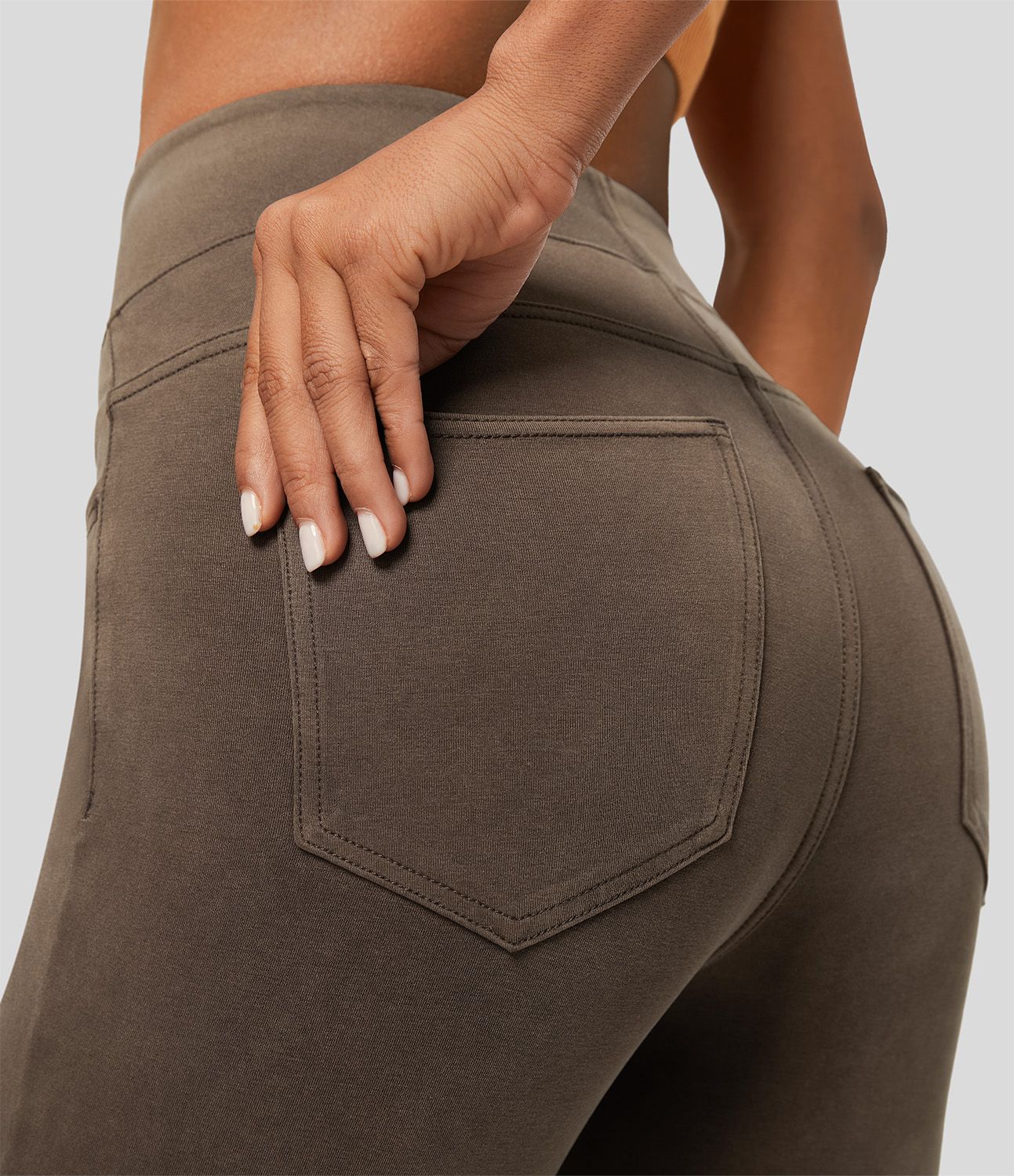 Halara Flex™ casual 7/8 leggings with a high waistband and multiple pockets, colorful, stretchy knit denim