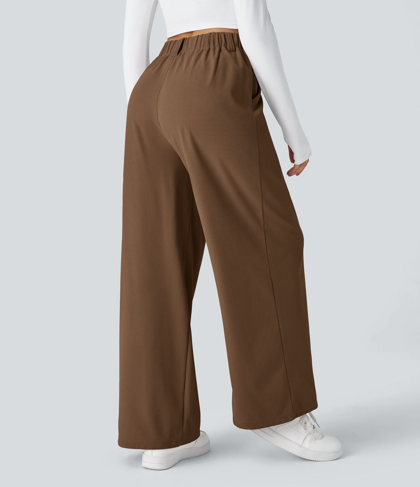 Pantalones Halara Flex™ de oficina anchos plisados de tiro alto con bolsillos en tela tipo gofre