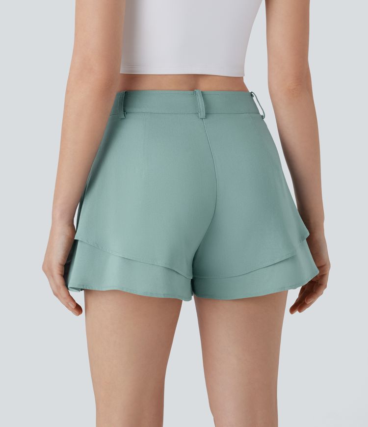 Pantalón corto resort tiro alto botón cremallera bolsillo lateral capa