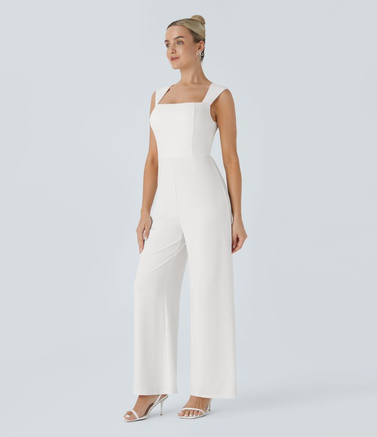 Square Neck Sleeveless Bridesmaid and Wedding Guest Jumpsuit