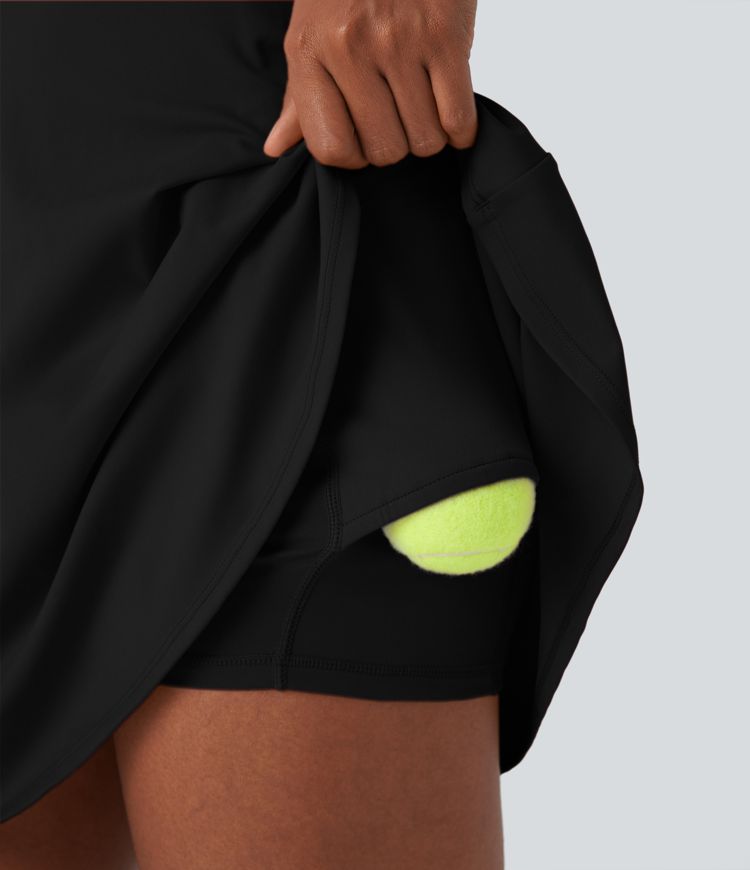 Mini Vestido Softlyzero™ QuickDry tenis acampanado secado rápido retorcido cut out bolsillo lateral cuello V sin espalda 2 en 1