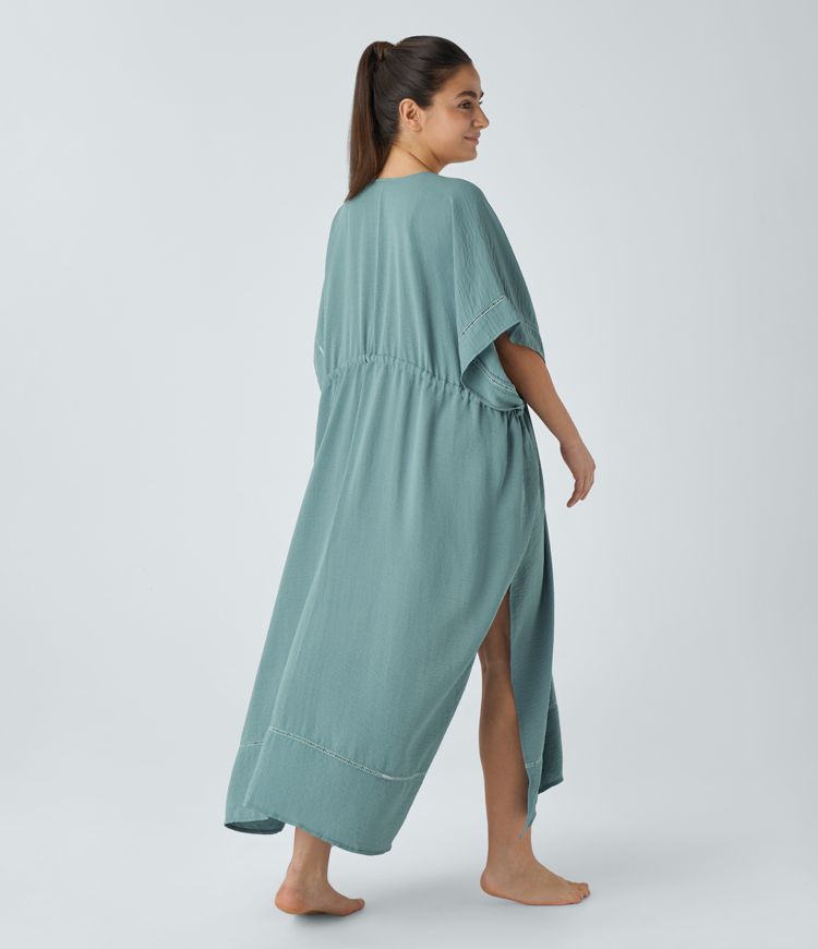 Bañador kimono fleco cordón delantero largo abertura tacto lino