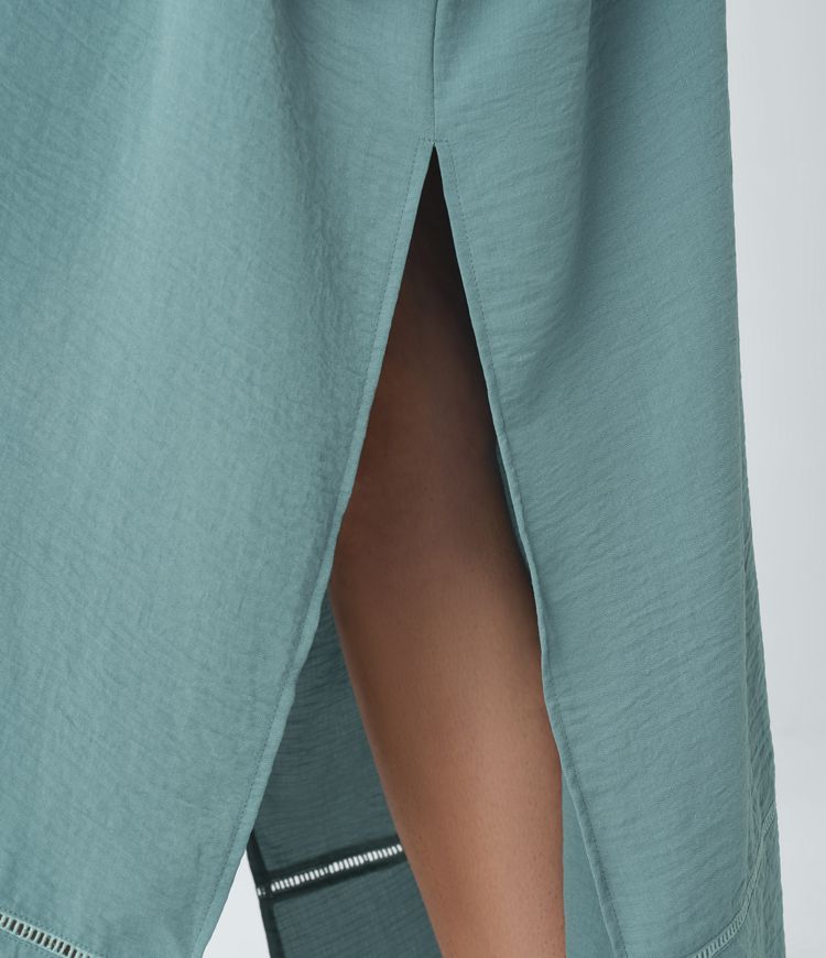 Bañador kimono fleco cordón delantero largo abertura tacto lino