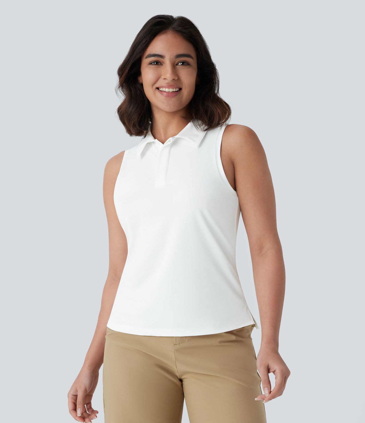 Camiseta golf ligera sin mangas cuello polo dobladillo dividido
