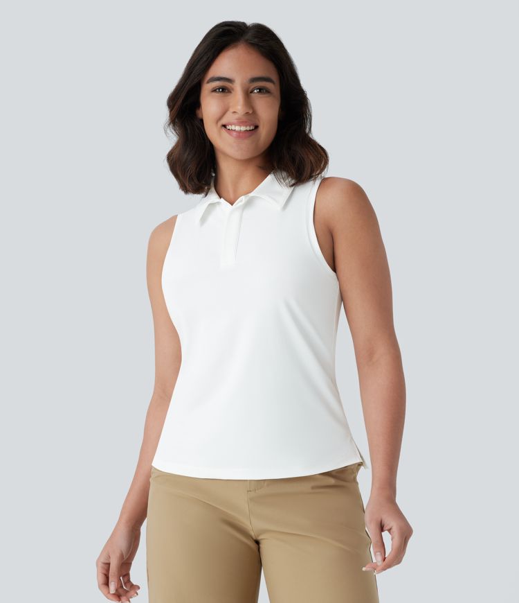 Camiseta golf ligera sin mangas cuello polo dobladillo dividido