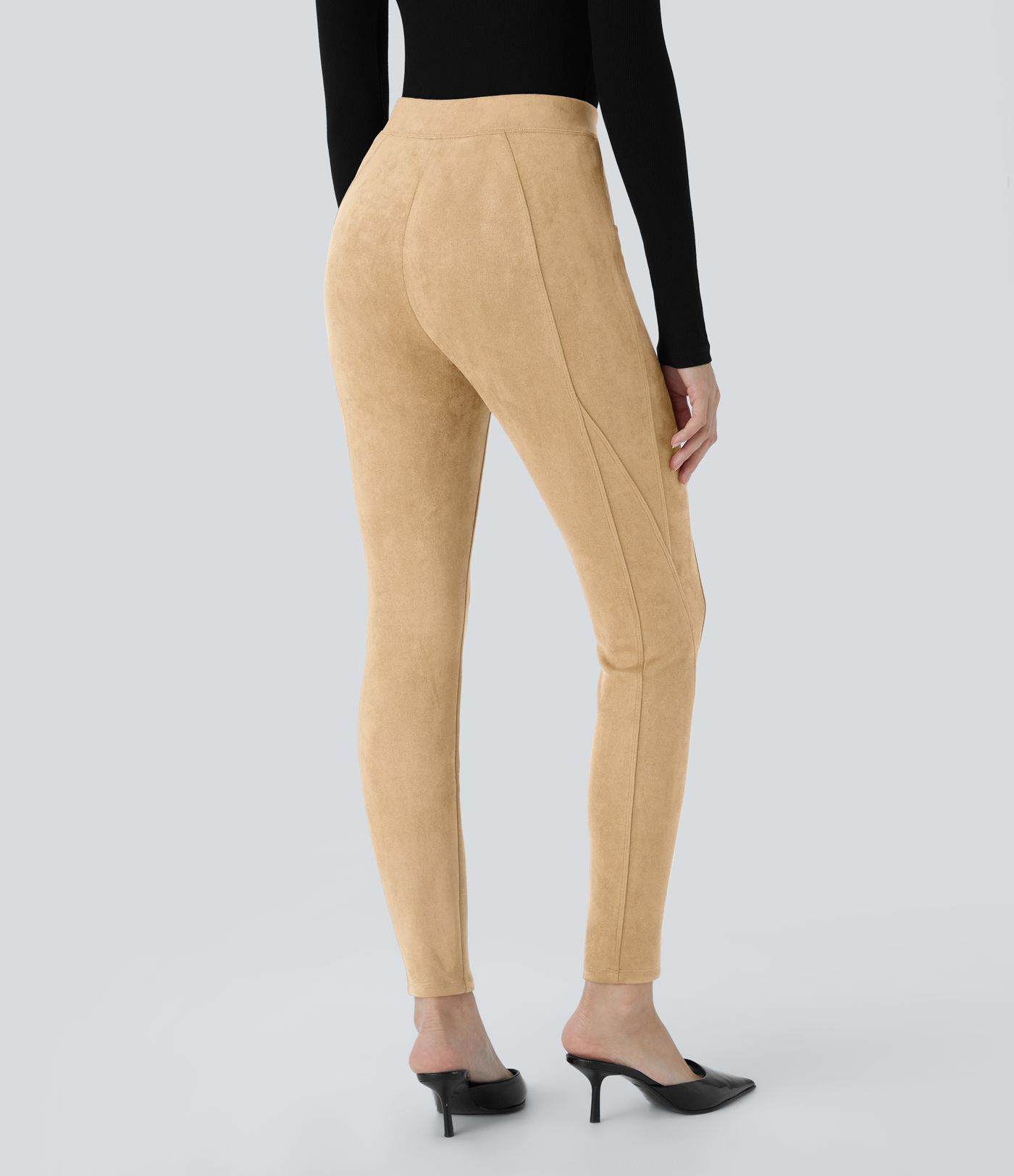 Legging décontracté en suédine taille haute, gainant, avec poches latérales