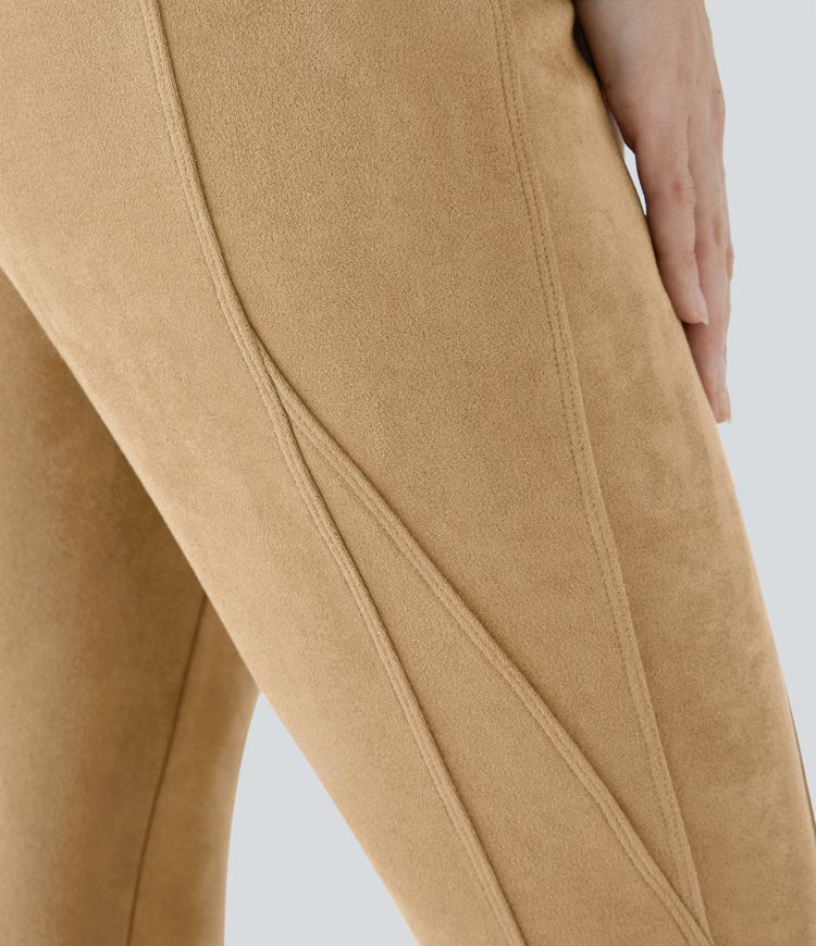 Legging décontracté en suédine taille haute, gainant, avec poches latérales