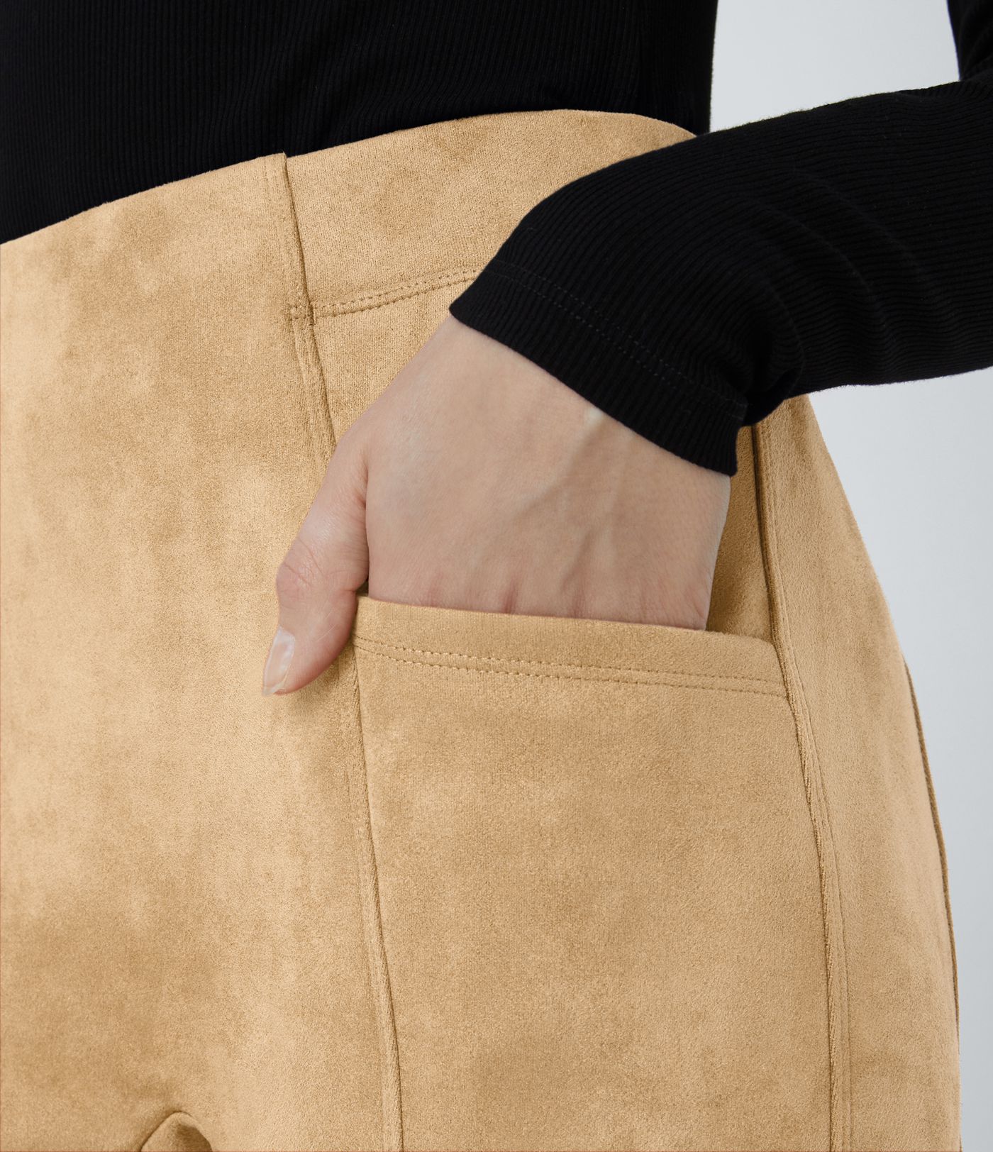 Legging décontracté en suédine taille haute, gainant, avec poches latérales