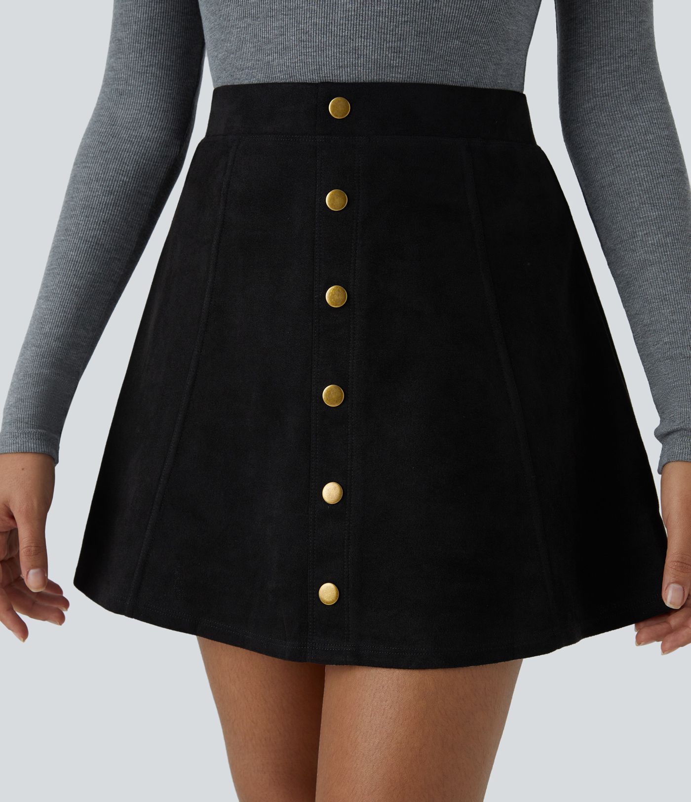 High Waisted Decorative 2-in-1 A Line Suede Mini Casual Skirt