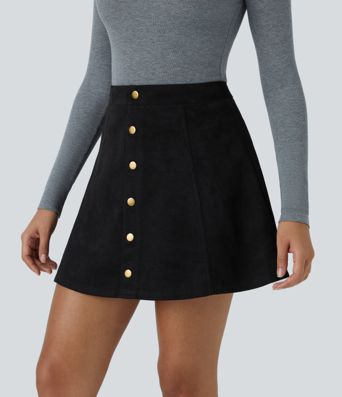 High Waisted Decorative 2-in-1 A Line Suede Mini Casual Skirt
