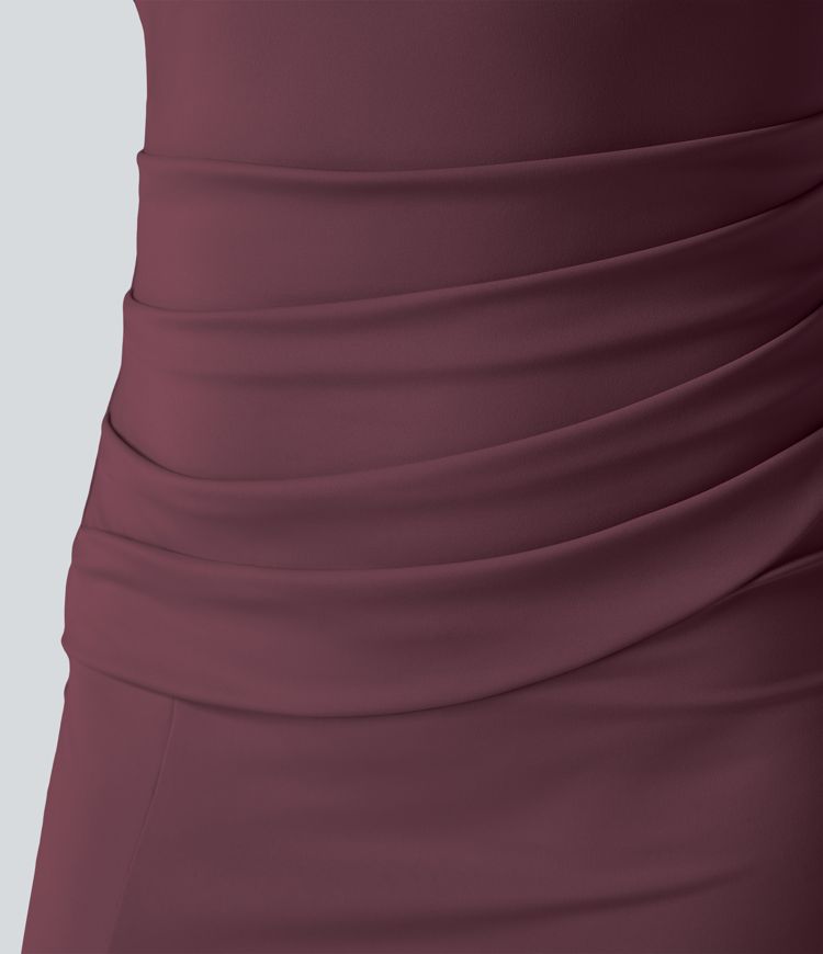 Robe Casual Midi Corset Moulante Encolure Carrée Dos Nu Ruchée