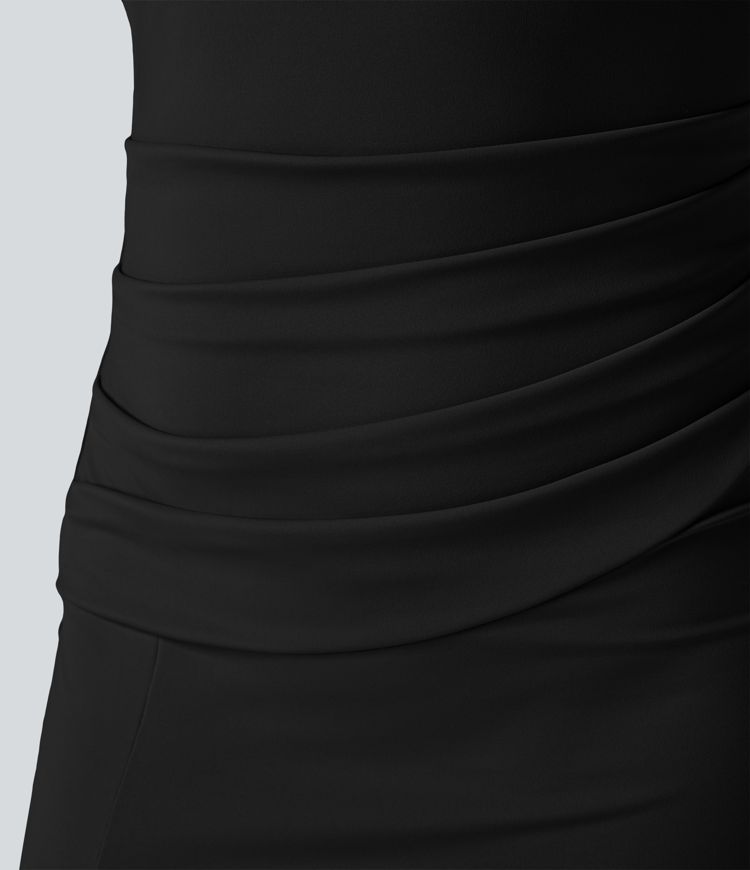 Softlyzero™ Airy Square Neck Backless Corset Ruched Split Bodycon Midi  Bridesmaid and Wedding Guest Dress