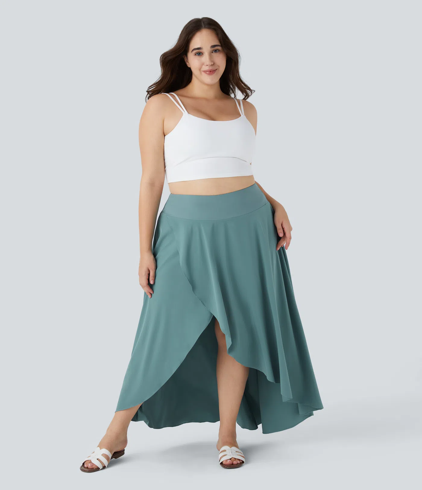 Breezeful™ Lässiger, 2-in-1-Flowy-Midi-Rock in Großgröße mit hohem Bund und Rüschen,schnelltrocknend