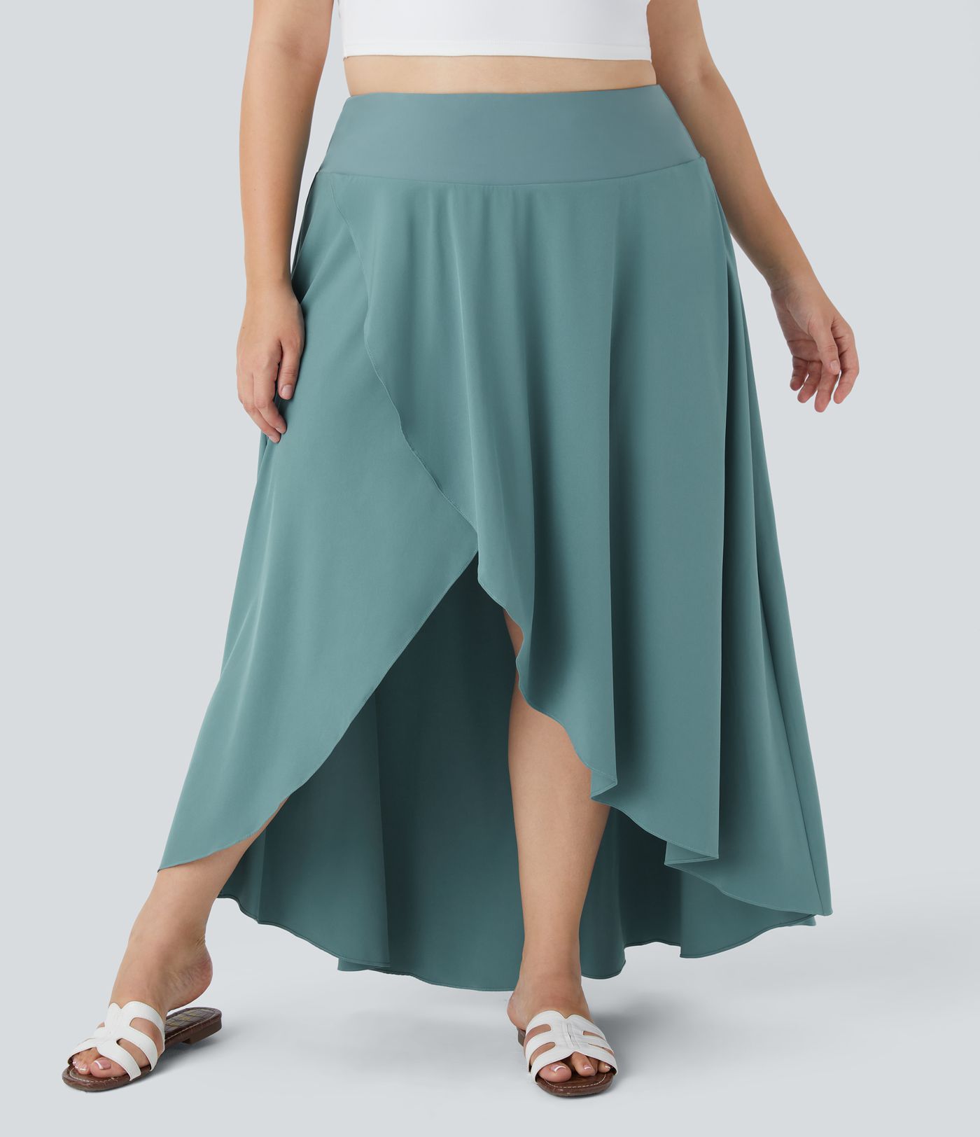 Breezeful™ High Waisted High Low Ruffle 2-in-1 Flowy Midi Quick Dry Casual Plus Size Skirt