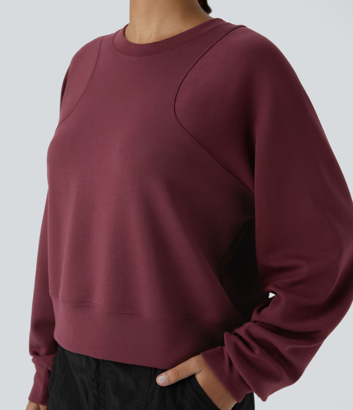 SpacerTek™ Velvet Round Neck Raglan Sleeve Solid Casual Sweatshirt