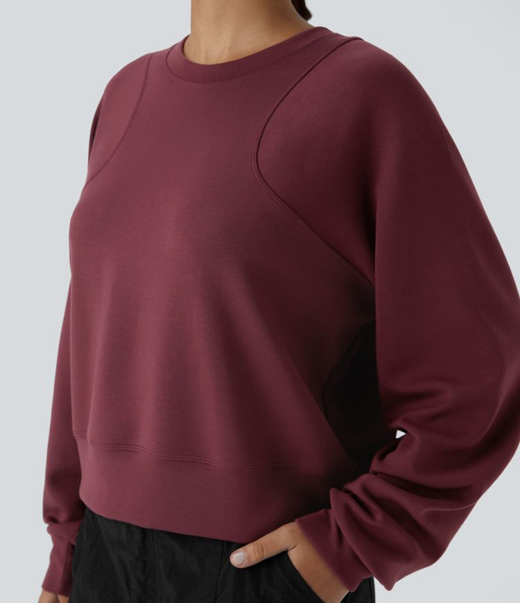 Round Neck Raglan Sleeve Solid Casual Sweatshirt