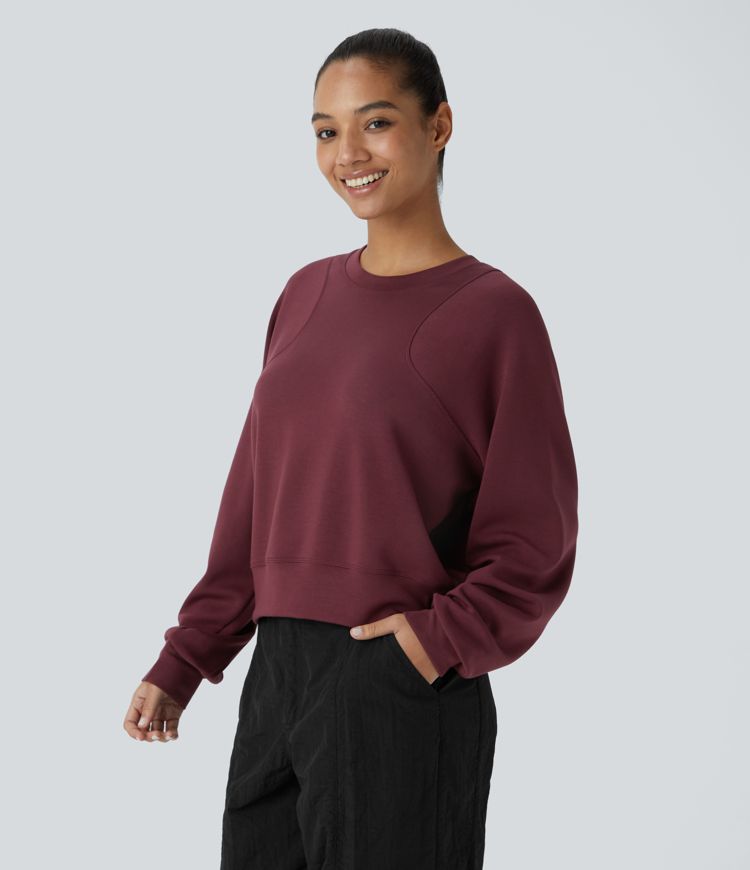 Round Neck Raglan Sleeve Solid Casual Sweatshirt