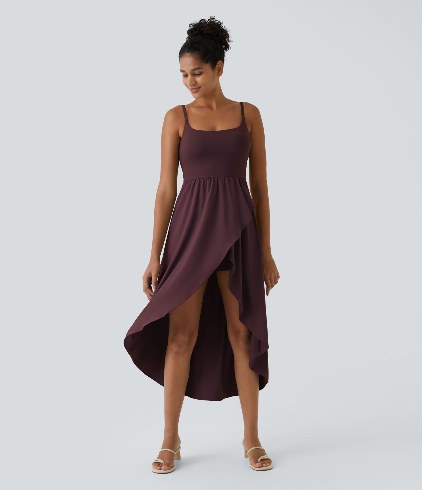 Breezeful™ Rückenfreies, lässiges, 2-teiliges Flowy-Midikleid mit Seitentaschen und asymmetrischem Crossover-Saum, schnell trocknend