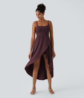Breezeful™ Rückenfreies, lässiges, 2-teiliges Flowy-Midikleid mit Seitentaschen und asymmetrischem Crossover-Saum, schnell trocknend