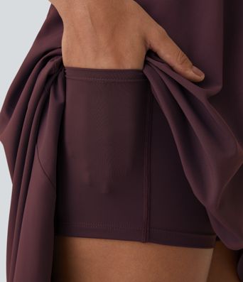 Breezeful™ Rückenfreies, lässiges, 2-teiliges Flowy-Midikleid mit Seitentaschen und asymmetrischem Crossover-Saum, schnell trocknend