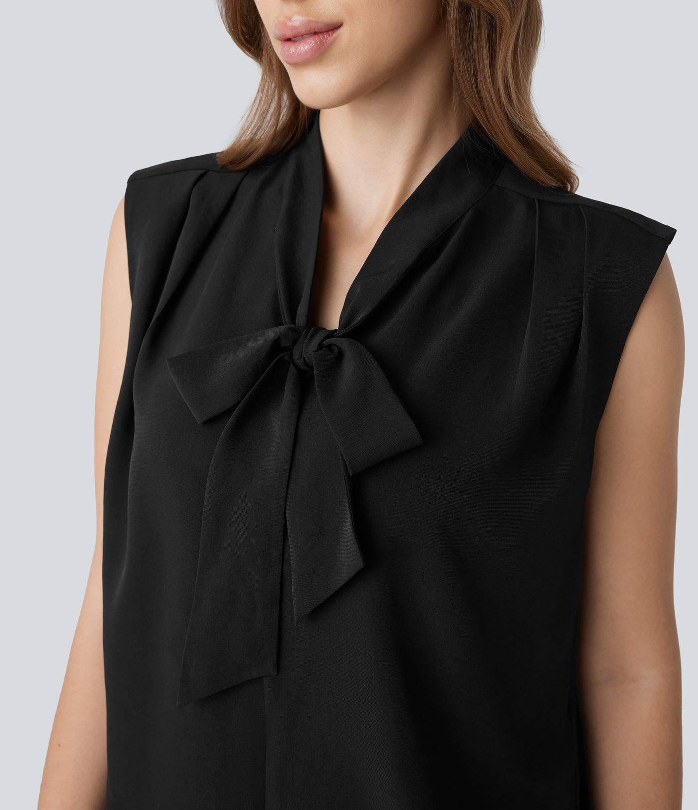 V Neck Tie Front Sleeveless Work Linen-Feel Shirt