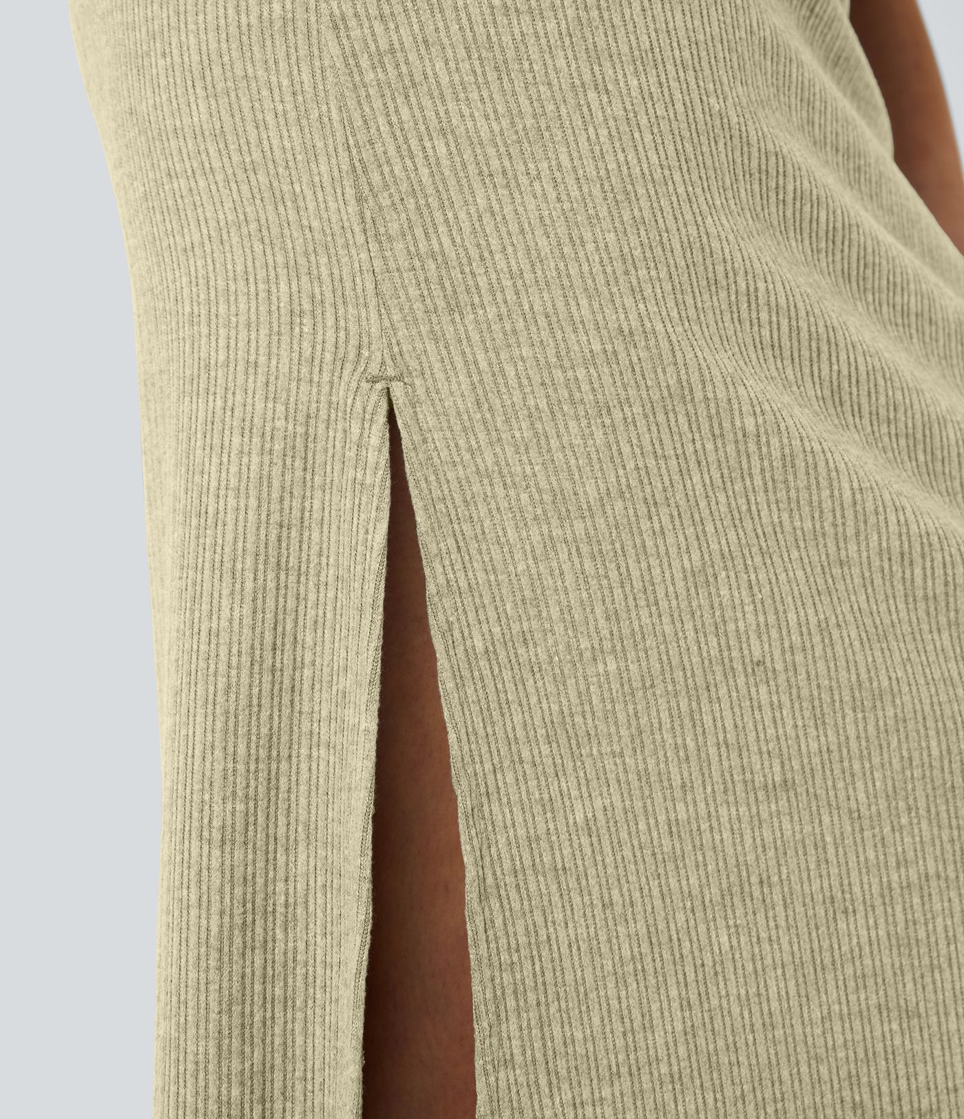 Ribbed High Waisted Hem A Line Maxi Casual Skirt