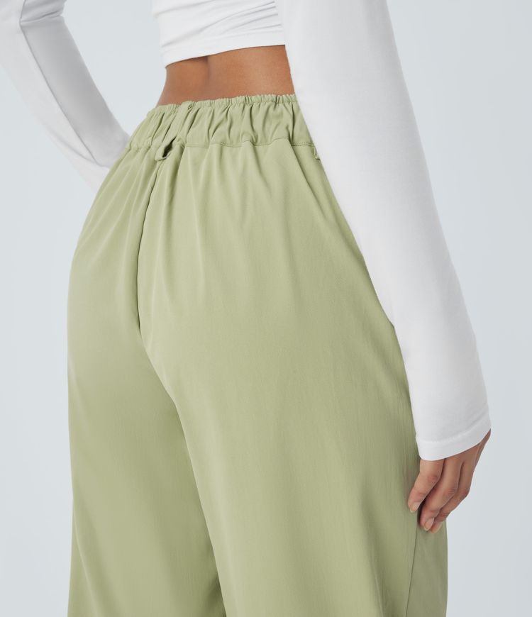 Mid waist button zipper side pocket casual straight pants