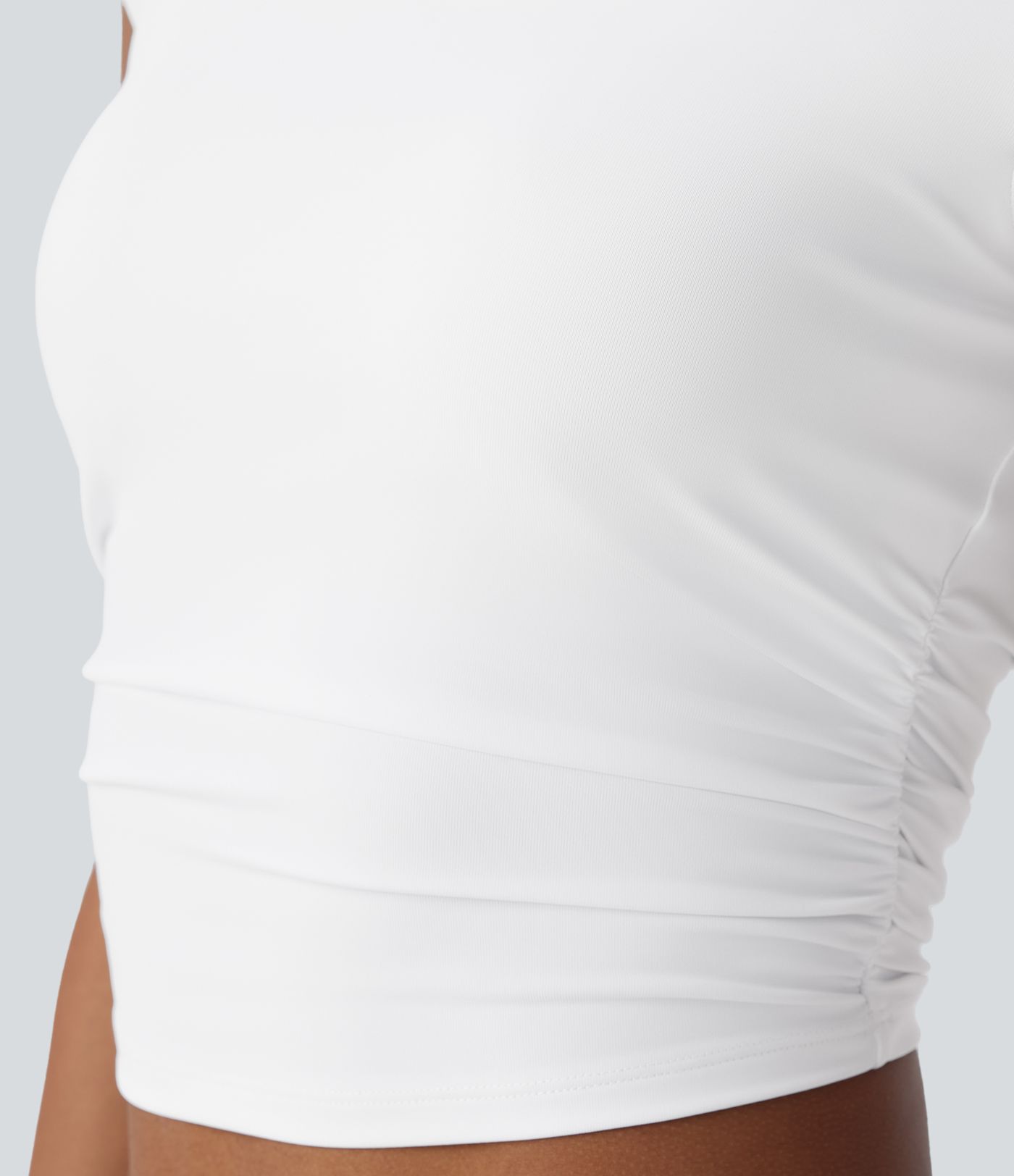 Square Neck Cap Sleeve Ruched Skinny Cropped Casual Baby Tee