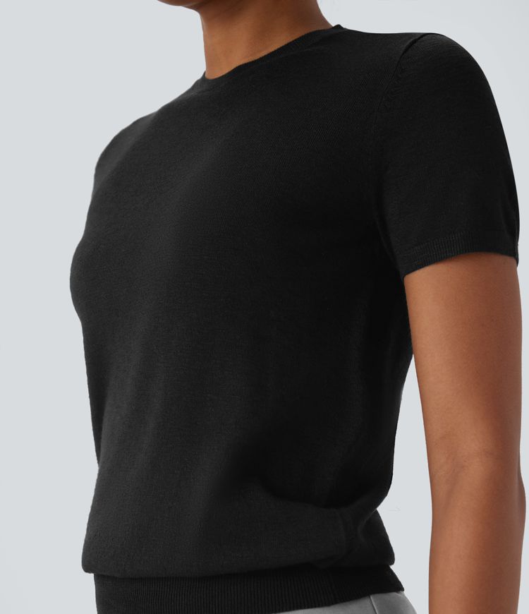 Pull décontracté basique à col rond et manches courtes