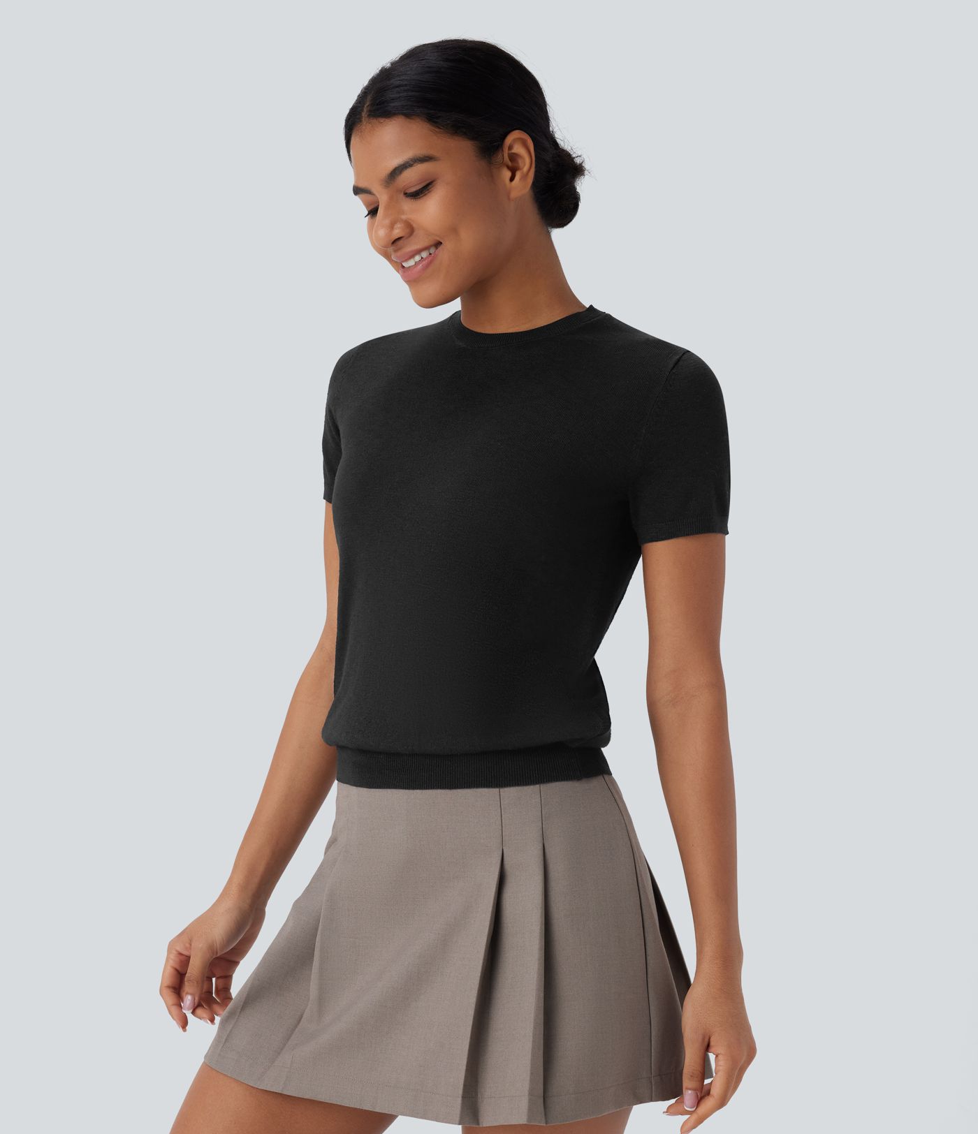 Pull décontracté basique à col rond et manches courtes