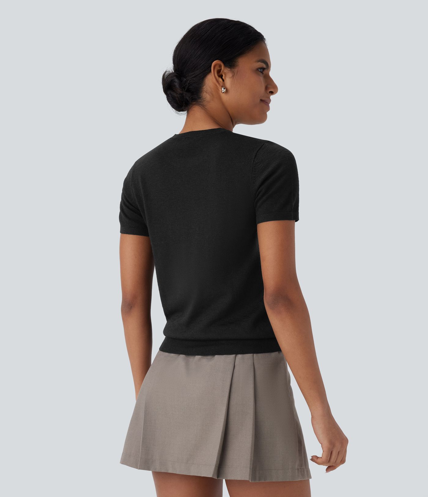 Pull décontracté basique à col rond et manches courtes