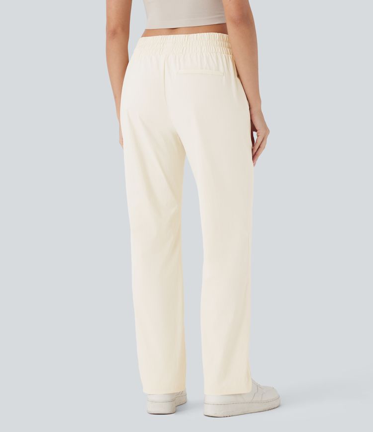 Wear-Resistant Mid Rise Pocket Straight Leg Casual Pants