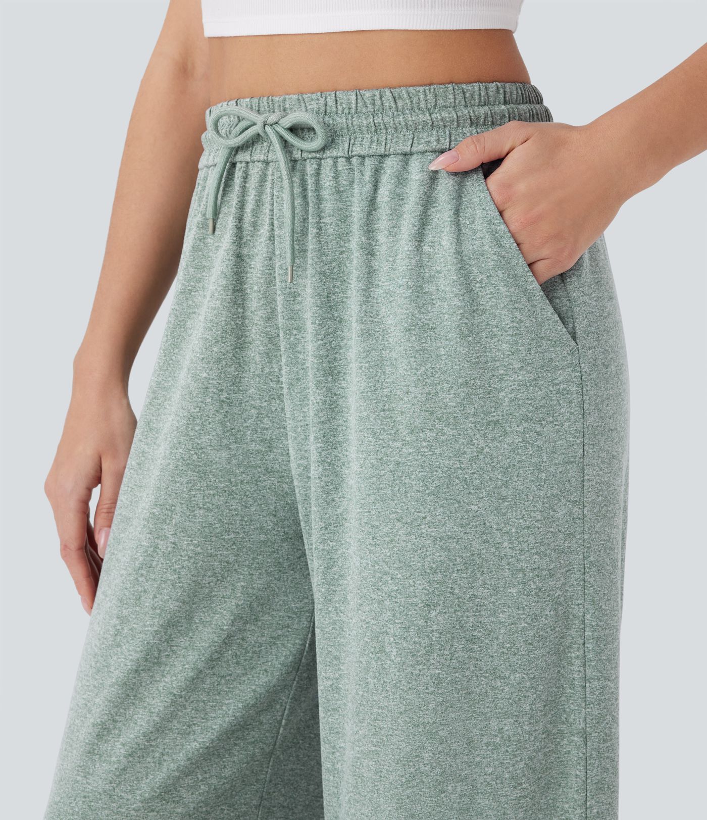 Pantalon large décontracté taille haute avec cordon de serrage et poches latérales