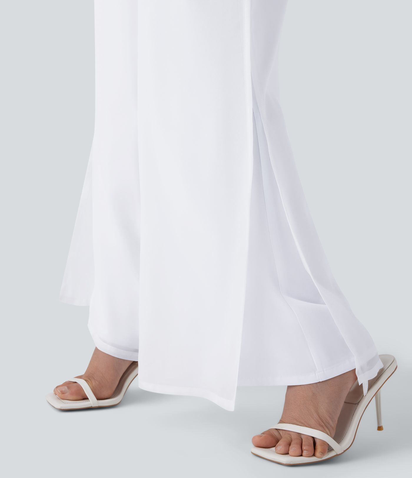 Breezeful™ High Waisted Tie Front Invisible Zipper Side Pocket Straight Leg Sheer Chiffon Flowy Quick Dry Work Trousers