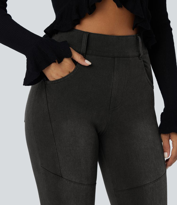 Halara Flex™ High Waist Multi Pocket 7/8 Stretch Knit Denim Casual Biker Leggings