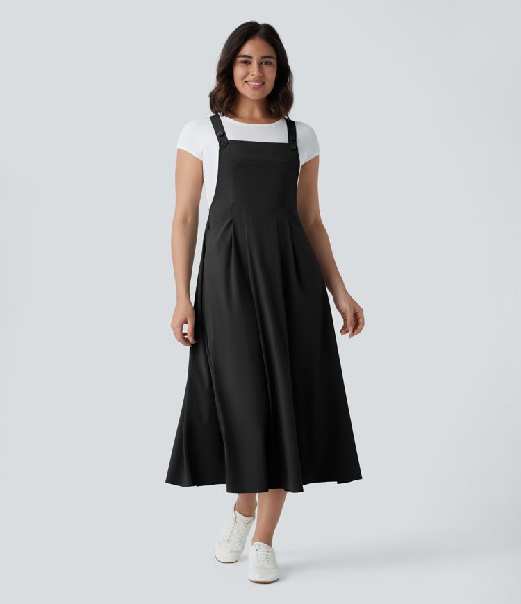 Breezeful™ Adjustable Strap Button Multiple Pockets Flowy Quick Dry Midi Casual Dress