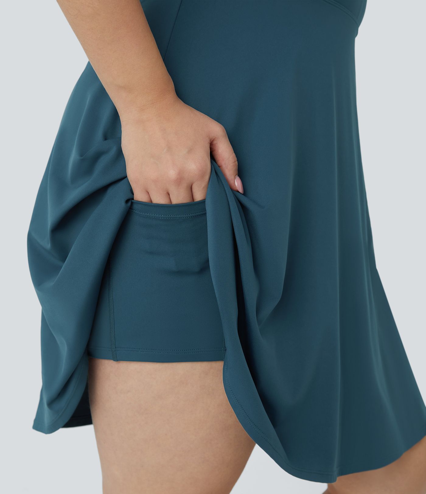 U Neck Cut Out 2-in-1 Pocket Mini Barre Ballet Dance Plus Size Dress-Longer Length