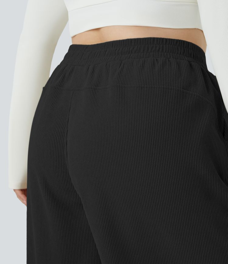 High Waisted Side Pocket Straight Leg Mop Corduroy Casual Plus Size Pants
