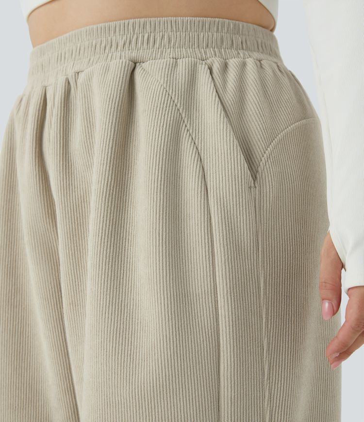 High Waisted Side Pocket Straight Leg Mop Corduroy Casual Plus Size Trousers