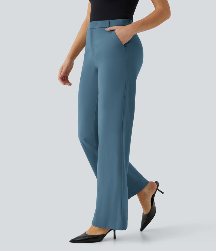 Mid Rise Side Pocket Straight Leg Work Pants