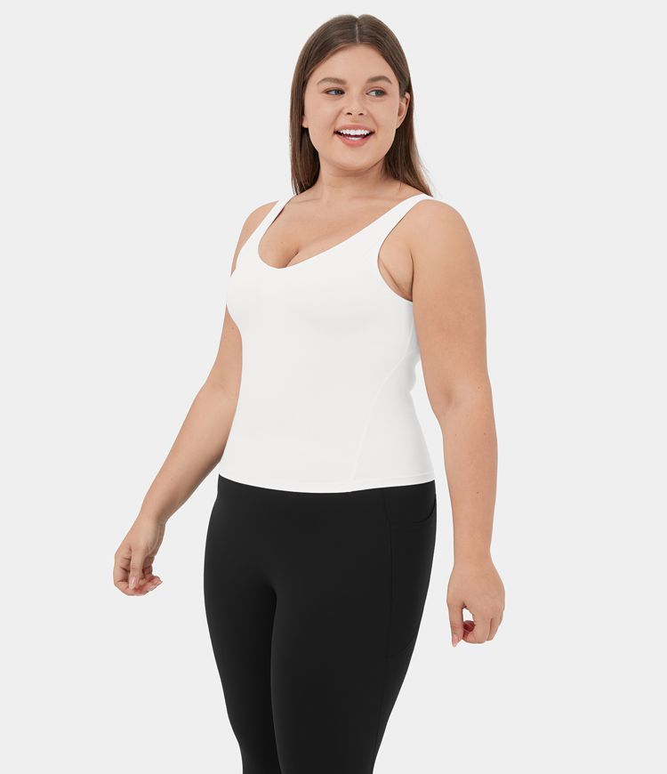 Softlyzero™ Plush Tank Top Camiseta sin mangas yoga talla plus liso sin espalda cuello en V