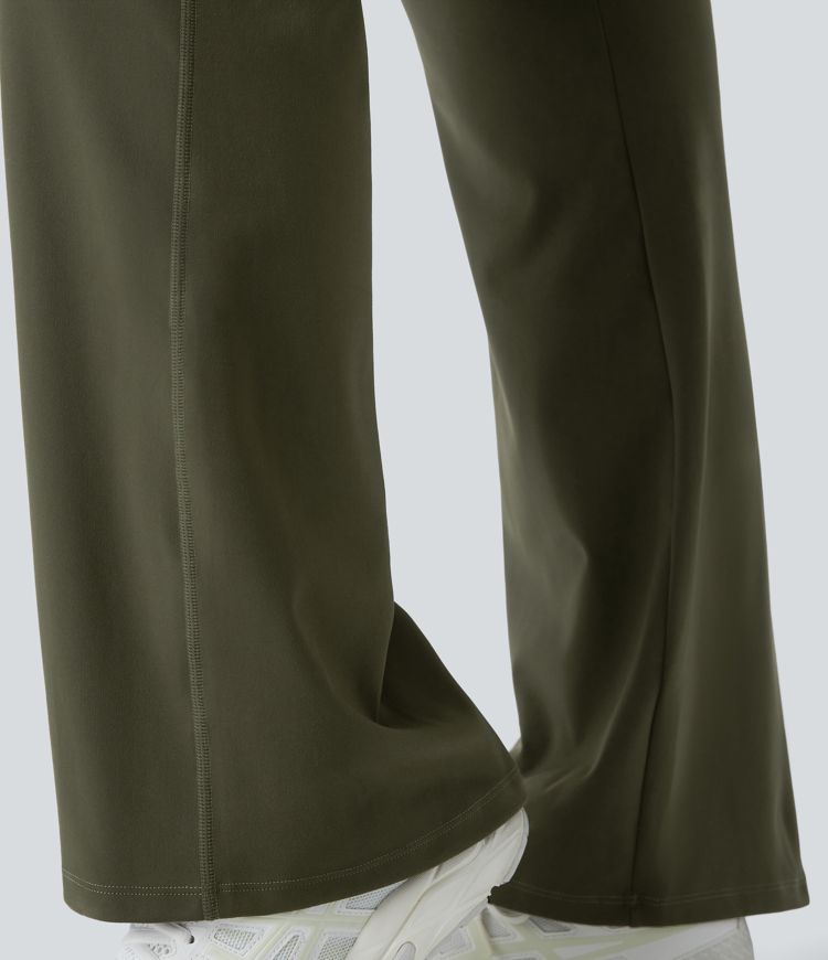 Leggings acampanados de talle alto con bolsillo trasero lisos de talla grande